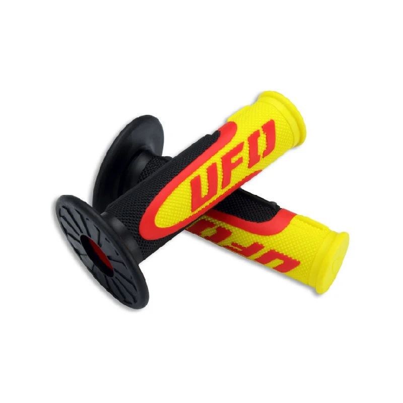 POIGNEES AXIOM JAUNE NOIR ROUGE UFO (pour Poignée Gaz ) 3 POIGNEES AXIOM JAUNE NOIR ROUGE UFO (pour Poignée Gaz )